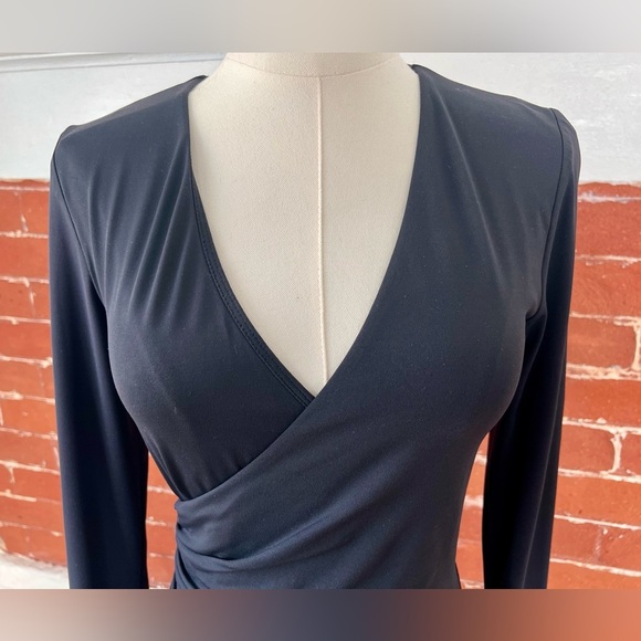 Aritzia Ten by Babaton Passion Faux Wrap Dress Fitted Side Ruched Mini Black - Picture 8 of 15